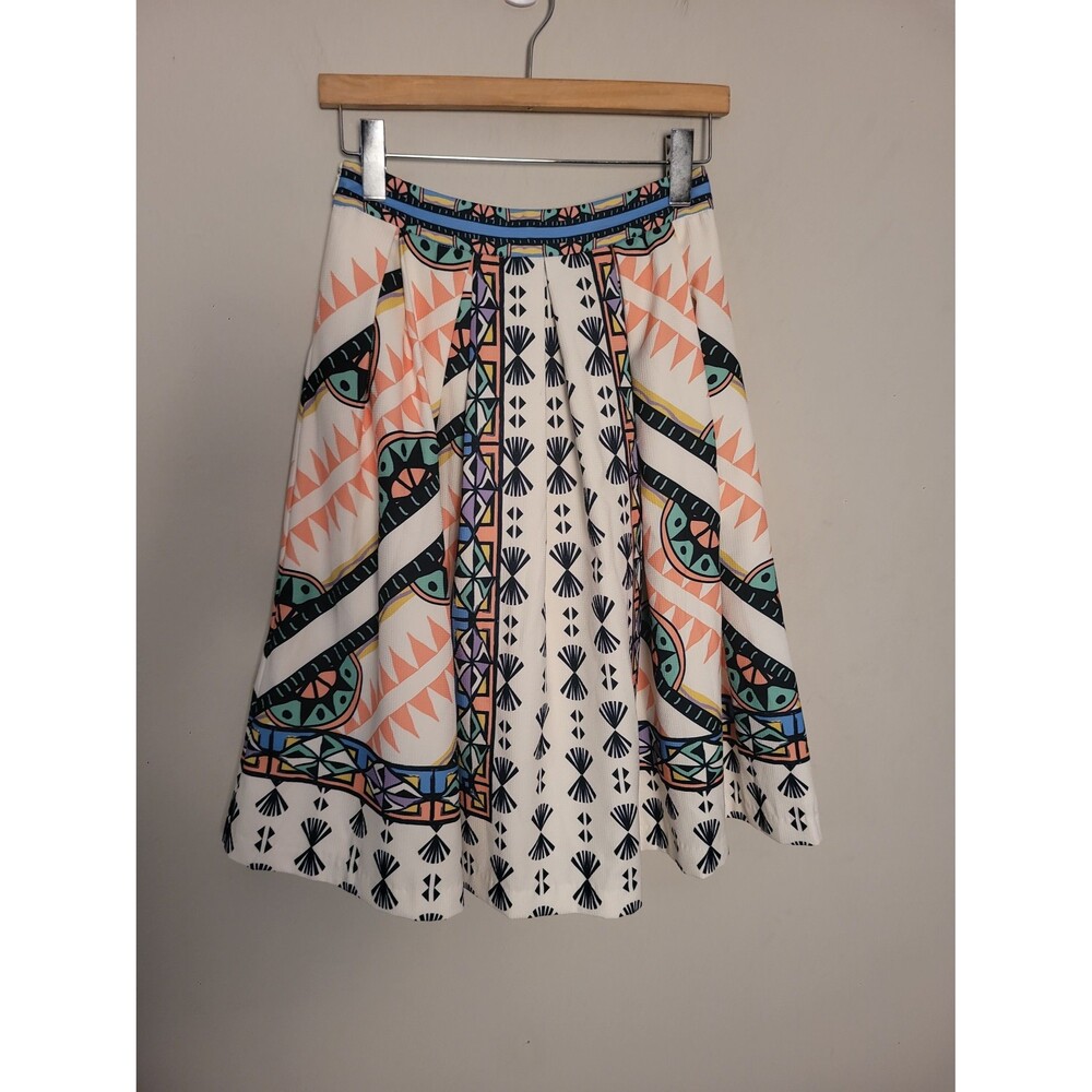 Anthropologie Champagne & Strawberry Pleated Skirt Sz S Preppy Event Boho